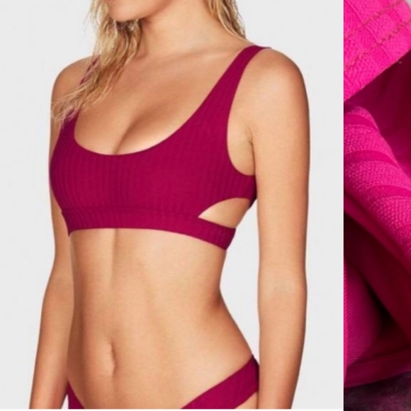 Bond Eye AU raspberry ribbed cut out bikini top xs - Picture 1 of 7
